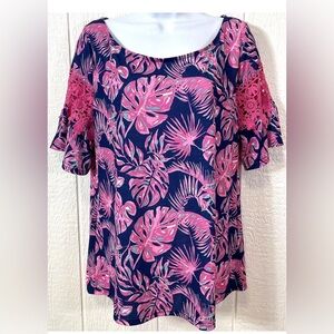 Simply Southern Pink and Navy Floral Blouse size S